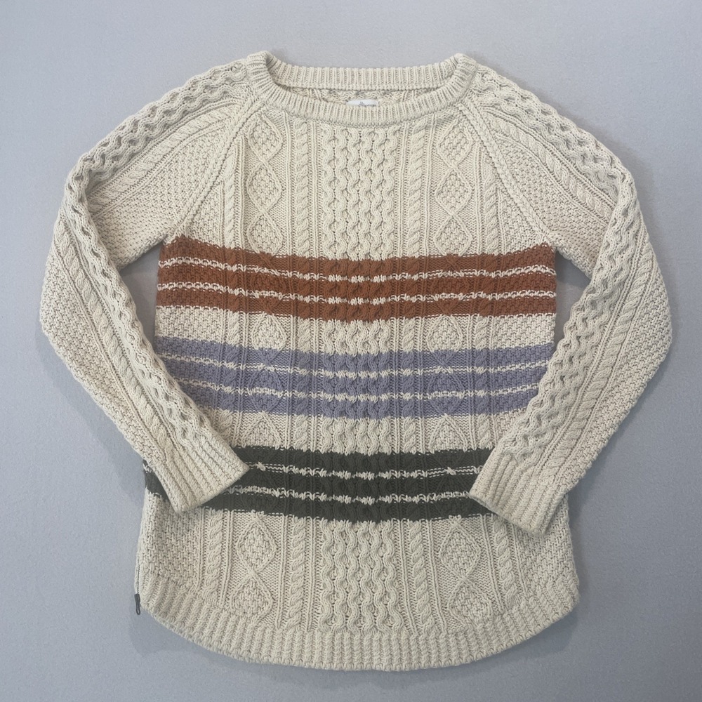 LL Bean Signature Sweater Womens M Fisherman Oarsman Beige Chunky Cable Knit EUC